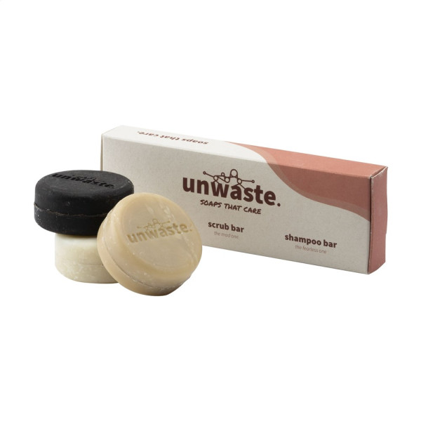 Unwaste Soap Set sæbe, skrubber og shampoo